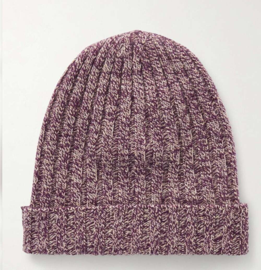 New The Elder Statesman Pax Rib Cashmere Beanie Bordeaux Twist OS